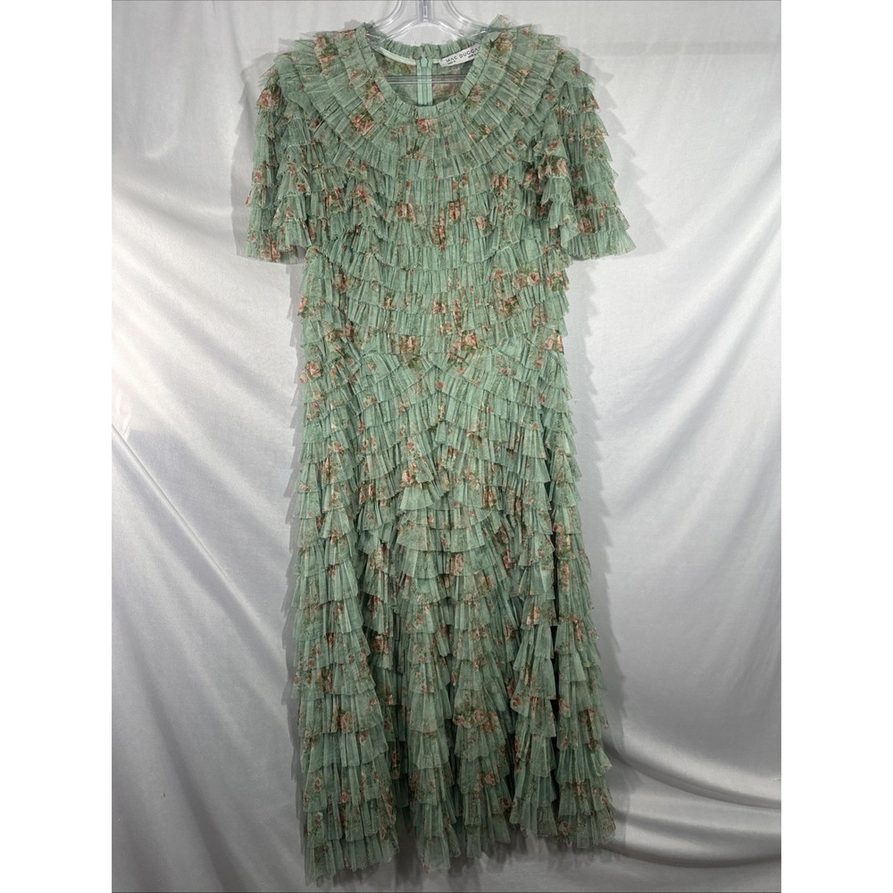 NWT Mac Duggal [ 14 ] 8014 Ruffle Tiered Short‎ Sleeve A Line Dress Sage J1819 - Picture 10 of 15